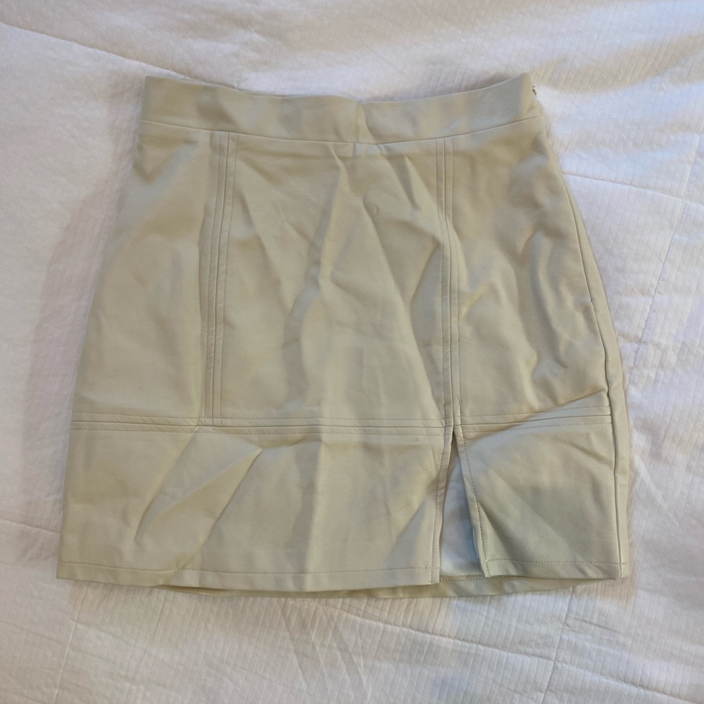 Faux Leather Beige Mini Skirt